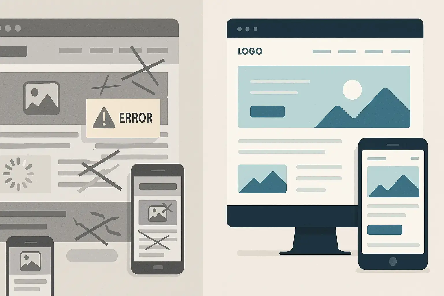 Illustration d’un tableau de bord WordPress avec trois modules visibles : mises à jour, sauvegardes, sécurité, symbolisant la maintenance essentielle.