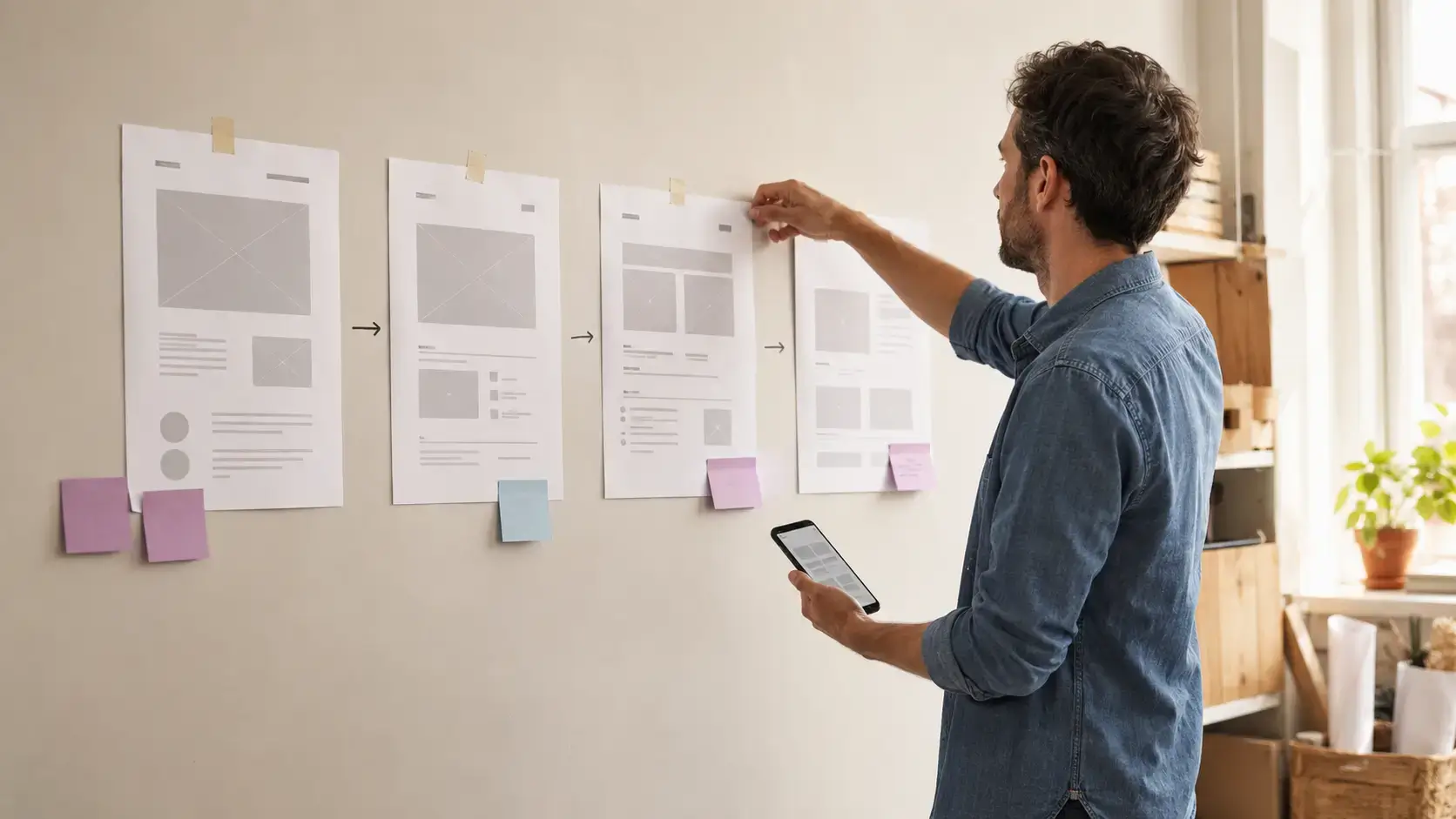 Une responsable de petite structure organise les contenus de son futur site avec un prestataire web